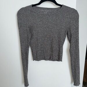 American Eagle Outfitters Textured Gray Long Sleeve Top